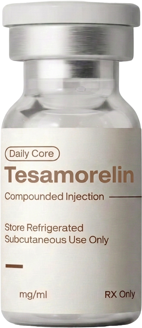 Personalized Tesamorelin compounded injection vial from Taggs